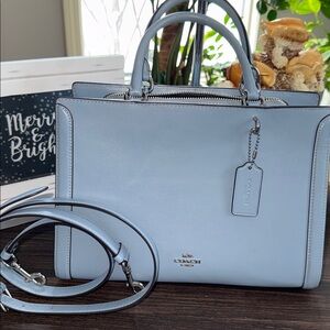 Coach ZOE 2018  Light Blue Leather Satchel with hangtag